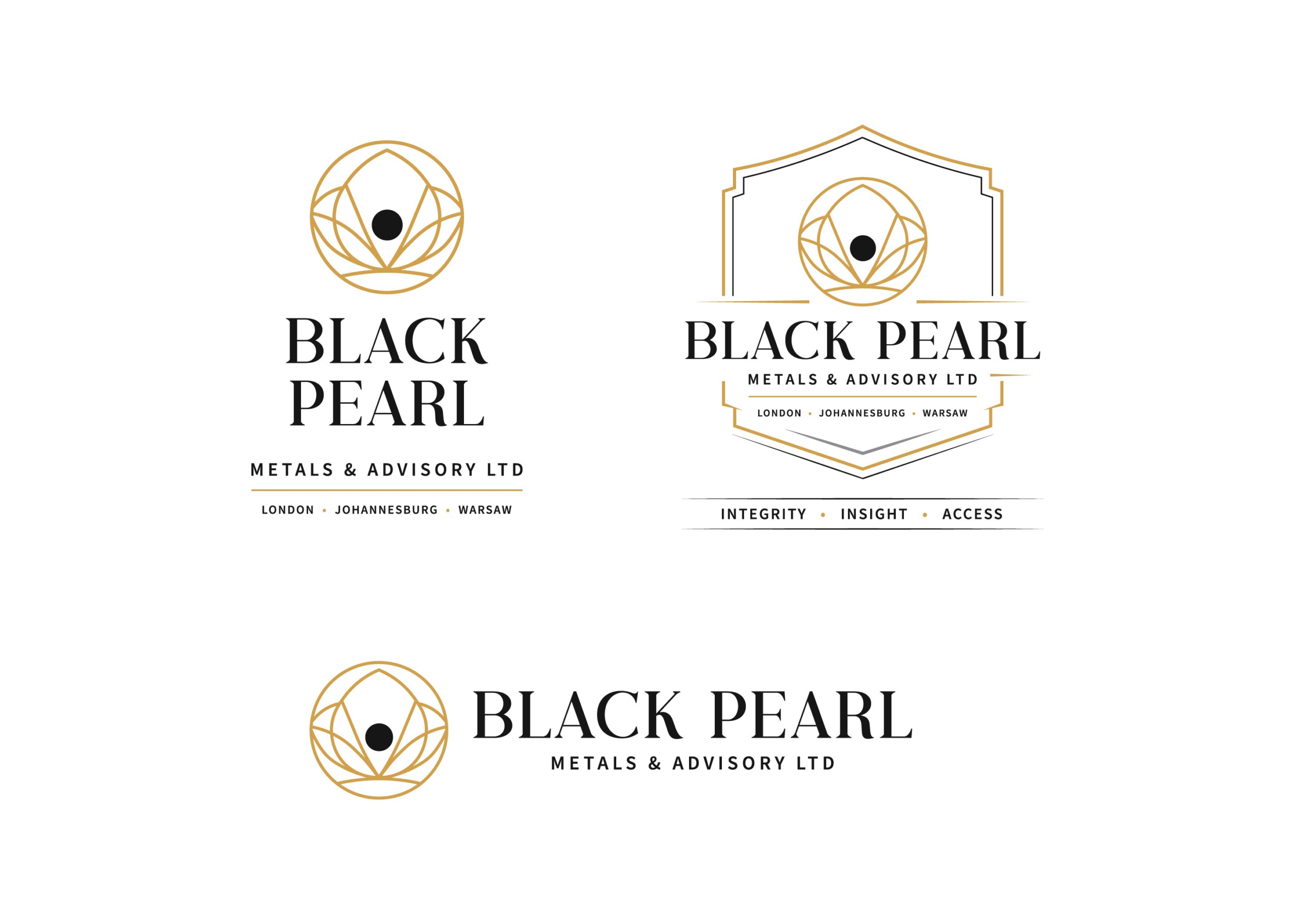 Black Pearl Metals logo variations by Jeanine Kelley Design