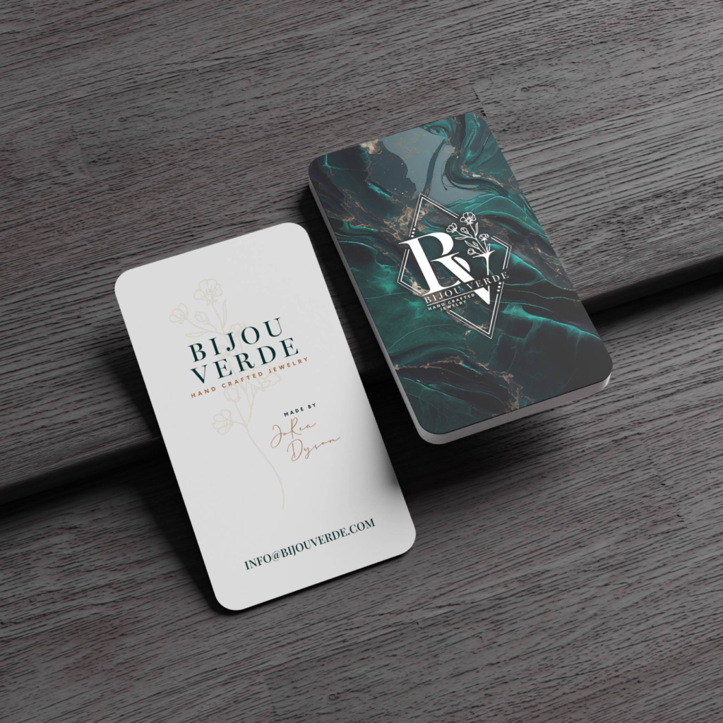 Bijou Verde Jewelry business card mockup by Jeanine Kelley Design