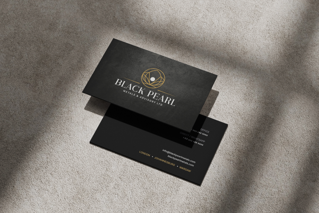 Black Pearl Metals business card mockup by Jeanine Kelley Design