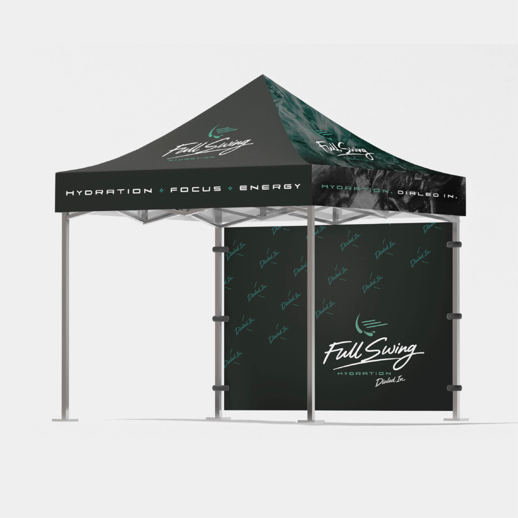 Full Swing Hydration tent mockup by Jeanine Kelley Design
