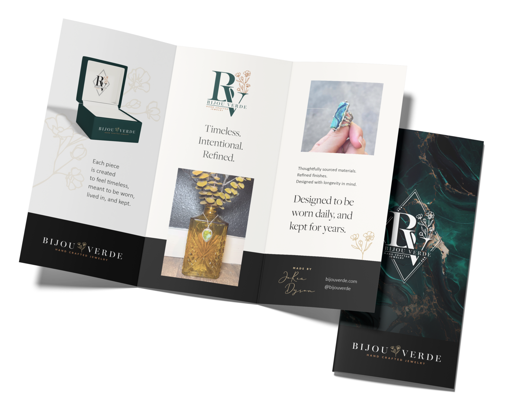 Bijou Verde Jewelry brochure mockup by Jeanine Kelley Design