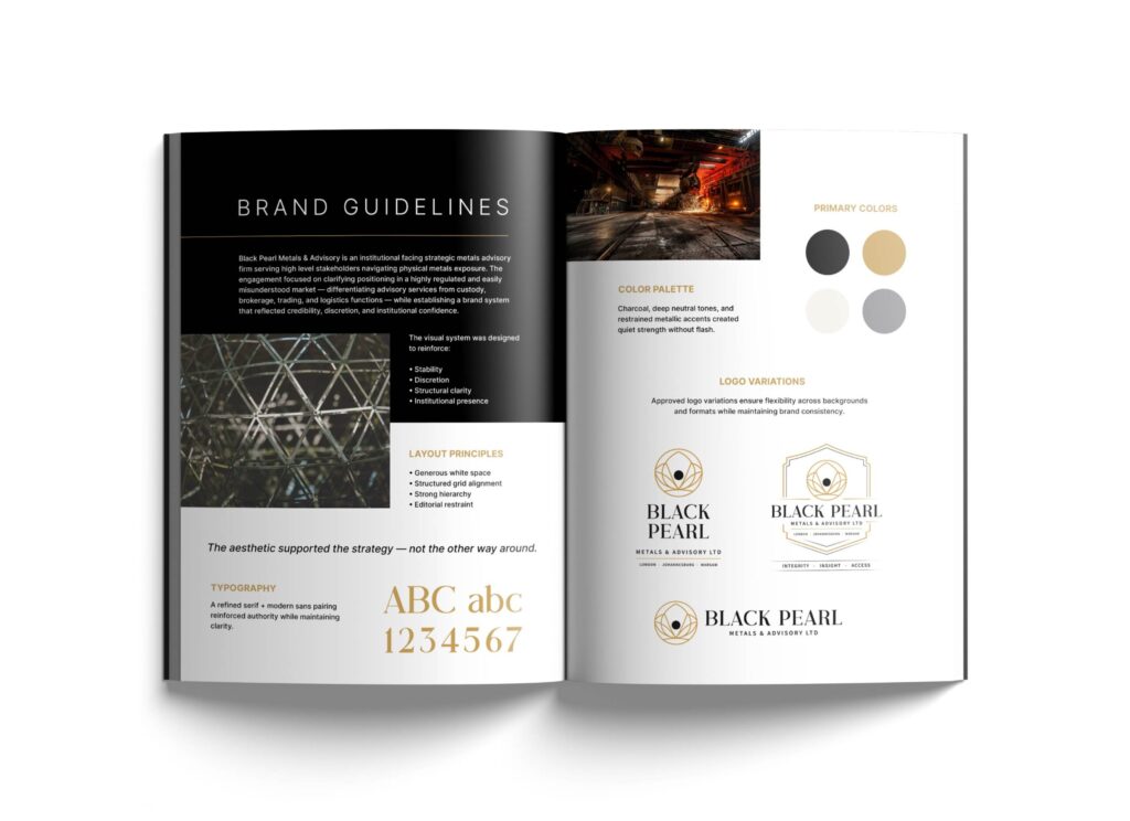 Black Pearl Metals brand guidelines by Jeanine Kelley Design