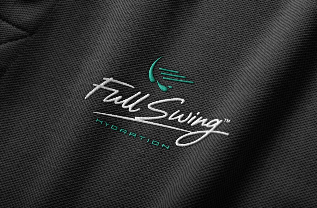 Full Swing Hydration shirt embroidery by Jeanine Kelley Design