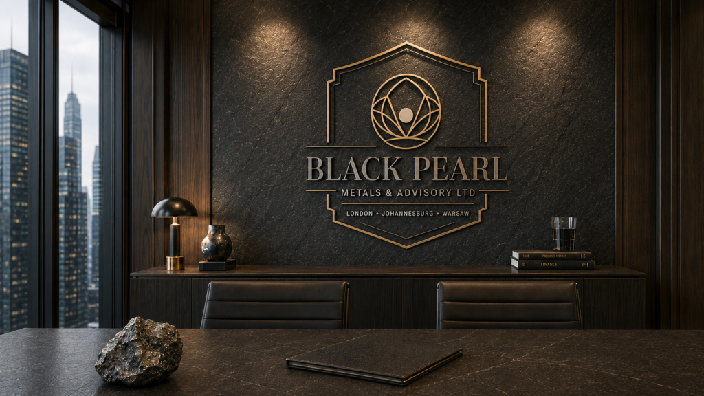 Black Pearl Metals Logo on Office Wall