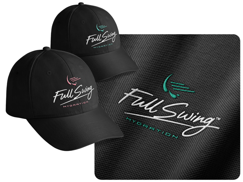 Full Swing Hydration cap and shirt fabric mockup by Jeanine Kelley