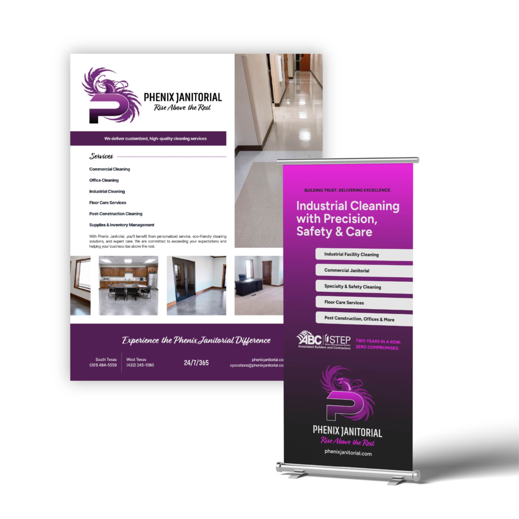 Phenix Janitorial ad materials by Jeanine Kelley